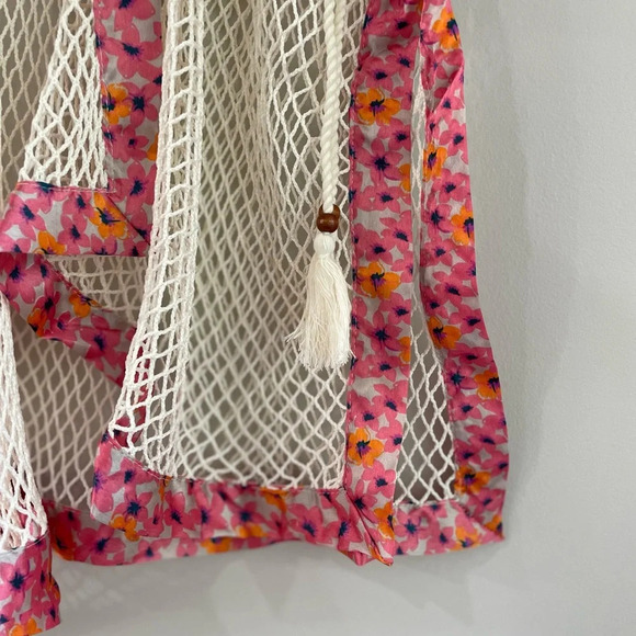 Steve Madden Open Weave Topper - Ivory/Pink Floral Mesh Kimono - NWT - Picture 5 of 11